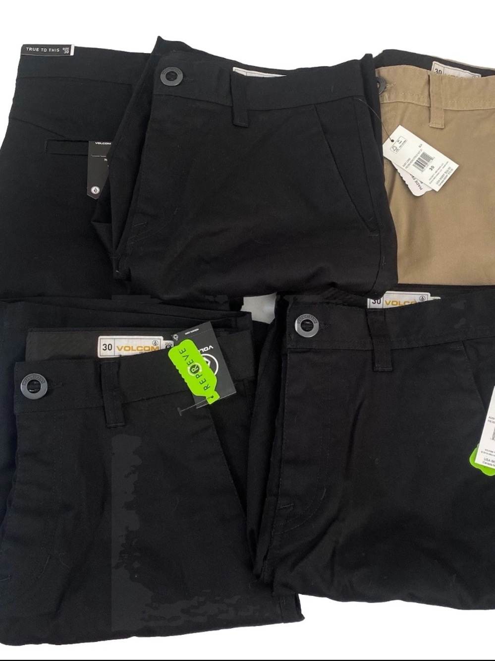 5 pair of Volcom Frickin Modern Stretch Shorts Size 30 (Black 4Pair, Tan 1 Pair)